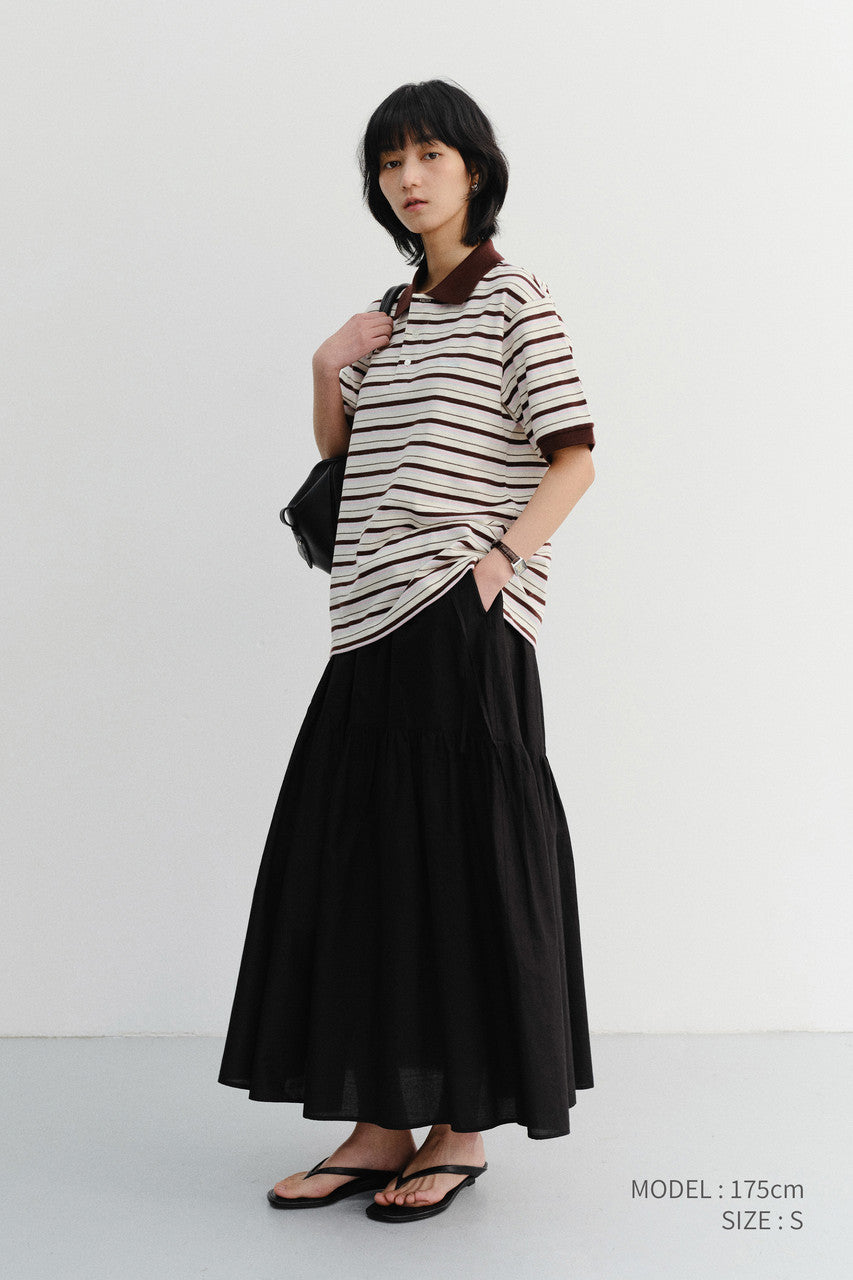 Dunst Unisex Striped Polo Shirt Brown