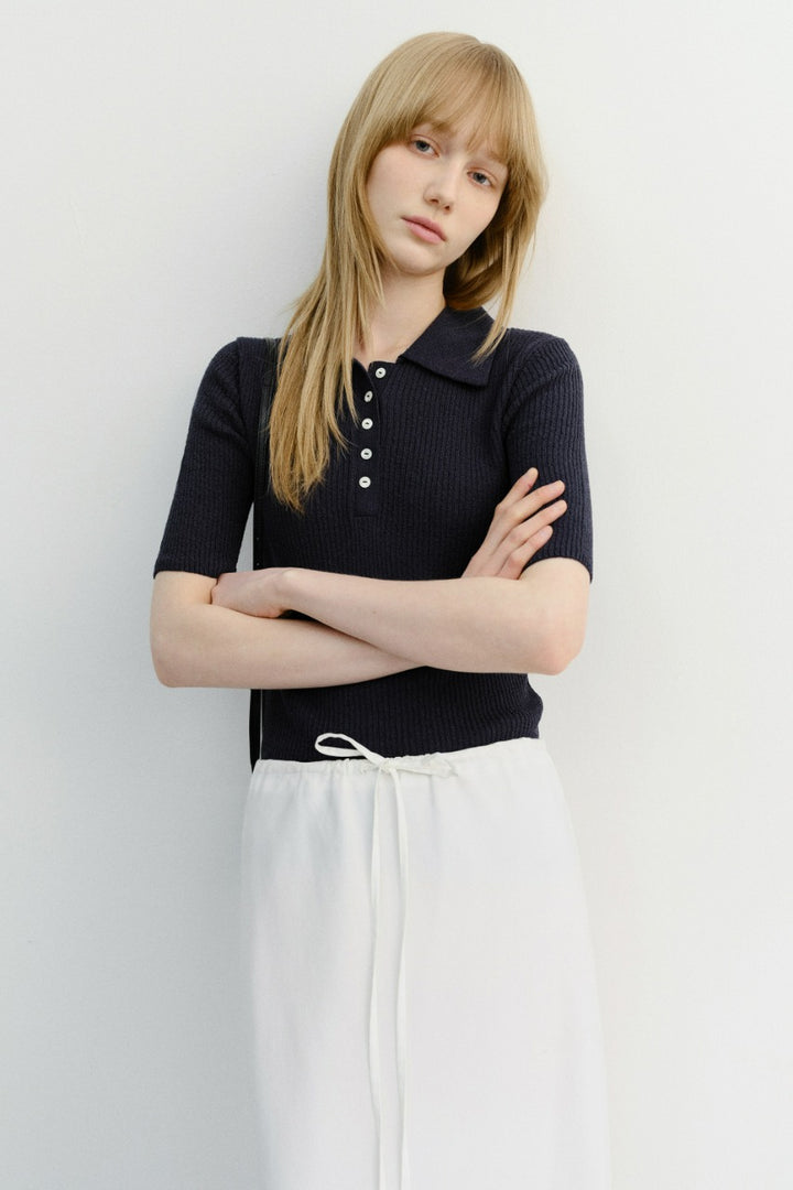 Dunst Buttoned Slim Polo Knit Navy