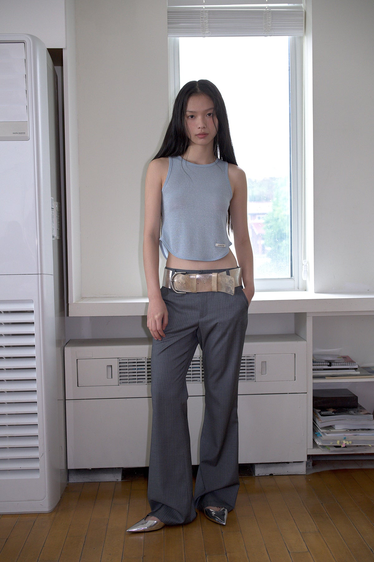 Overdueflair Metallic Halter Top Blue Silver