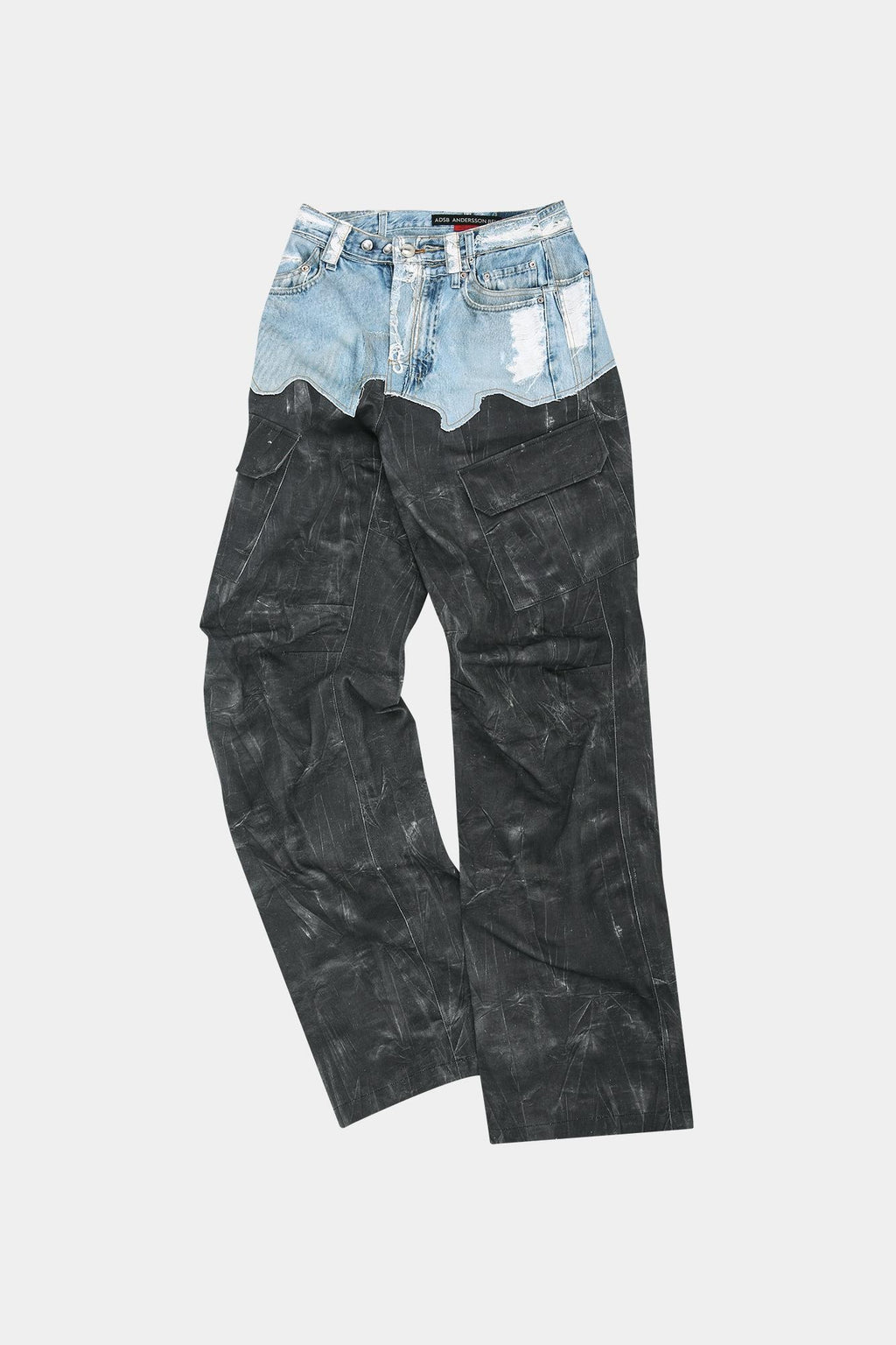 Andersson Bell Faux-Denim & Scratch Leather Printed Cargo-Pants