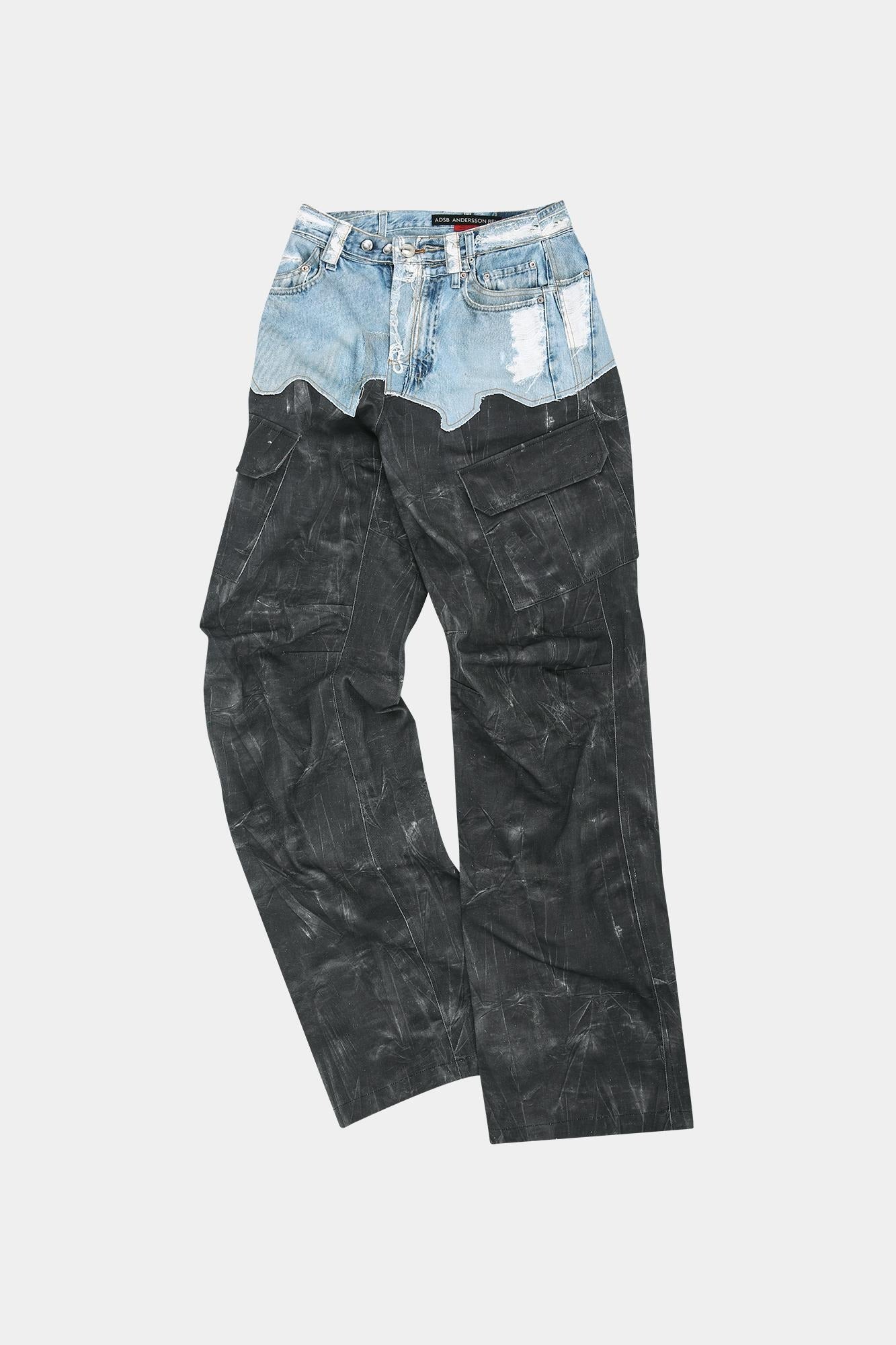 Andersson Bell Faux-Denim & Scratch Leather Printed Cargo-Pants