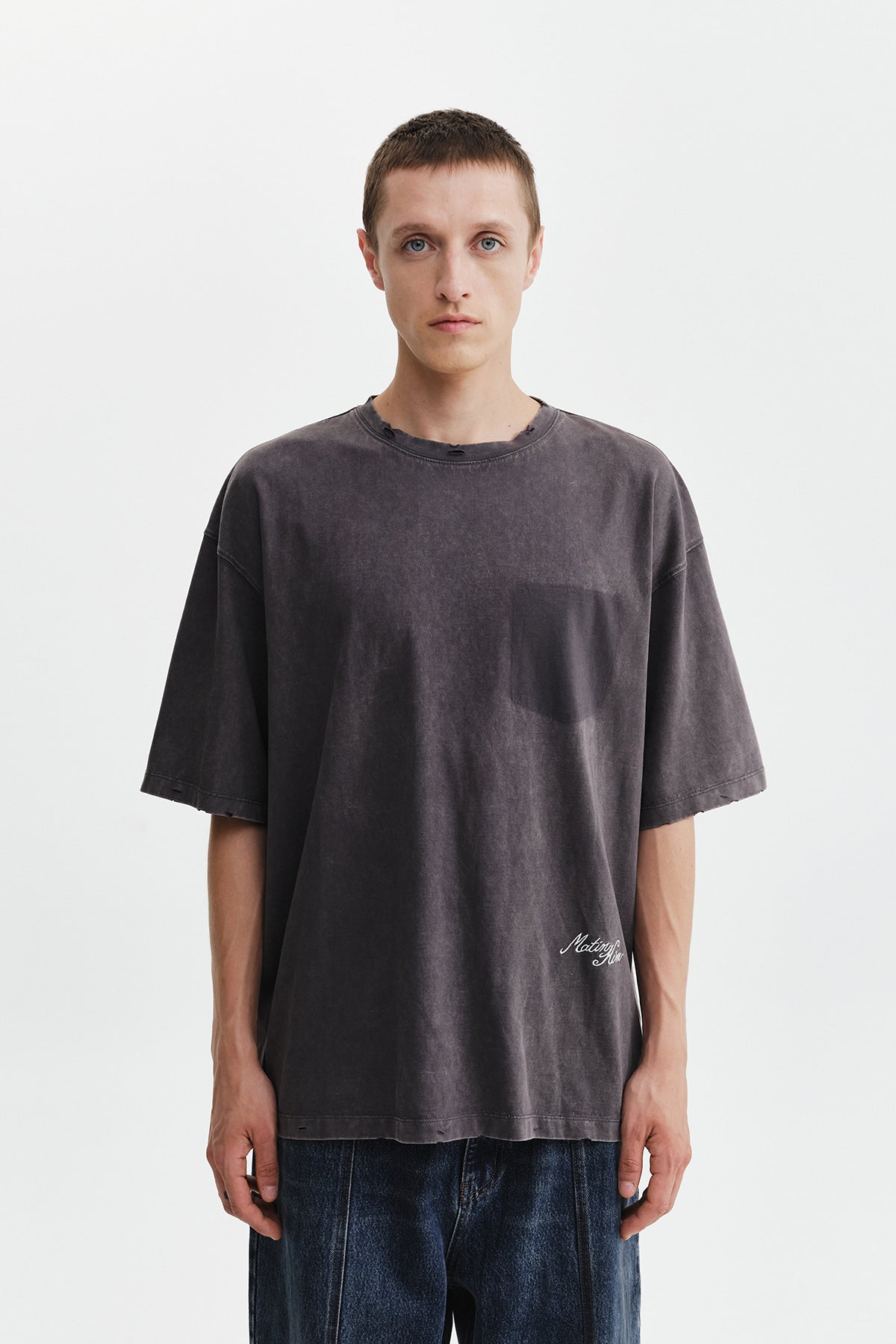 Matinkim Vintage Washed Calligraphy Back Logo Top IN Charcoal