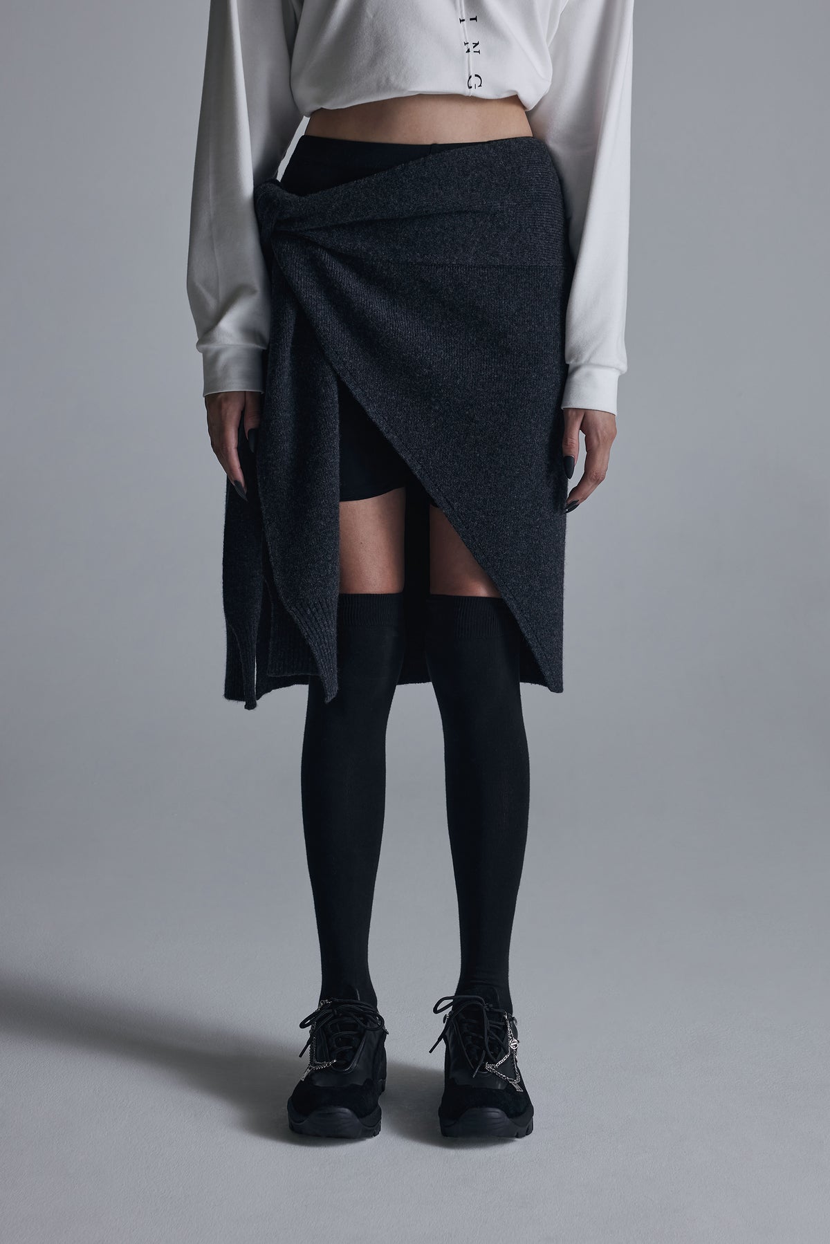 Treemingbird Cashmere Knit Layered Wrap Charcoal