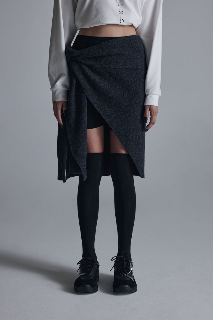 Treemingbird Cashmere Knit Layered Wrap Charcoal
