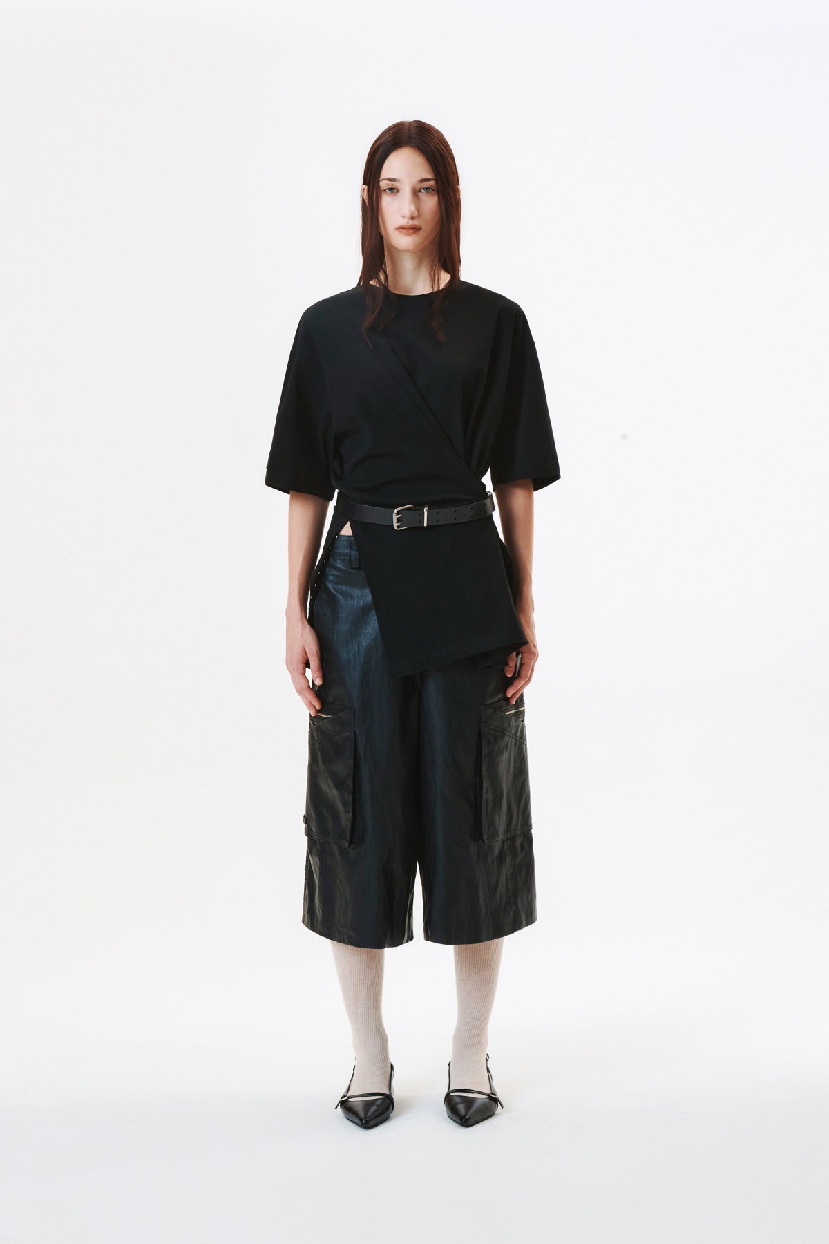 Matinkim Pocket Point Leather Bermuda Pants IN Black