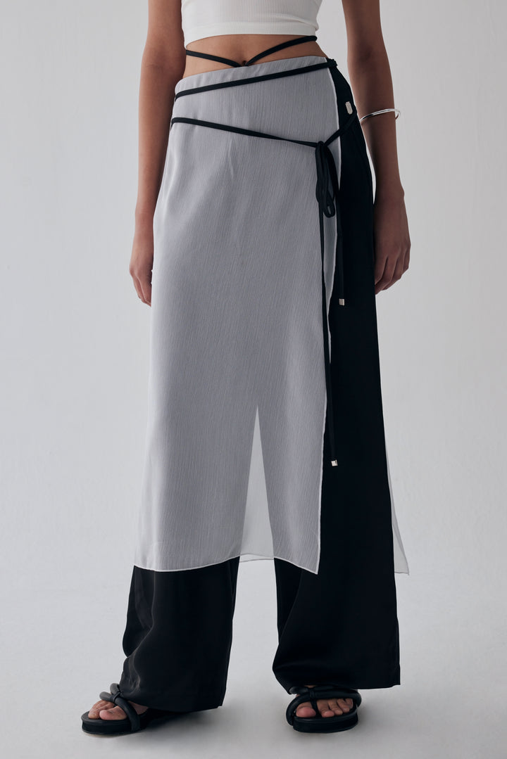 Treemingbird See-Through Strap Wrap Pants White