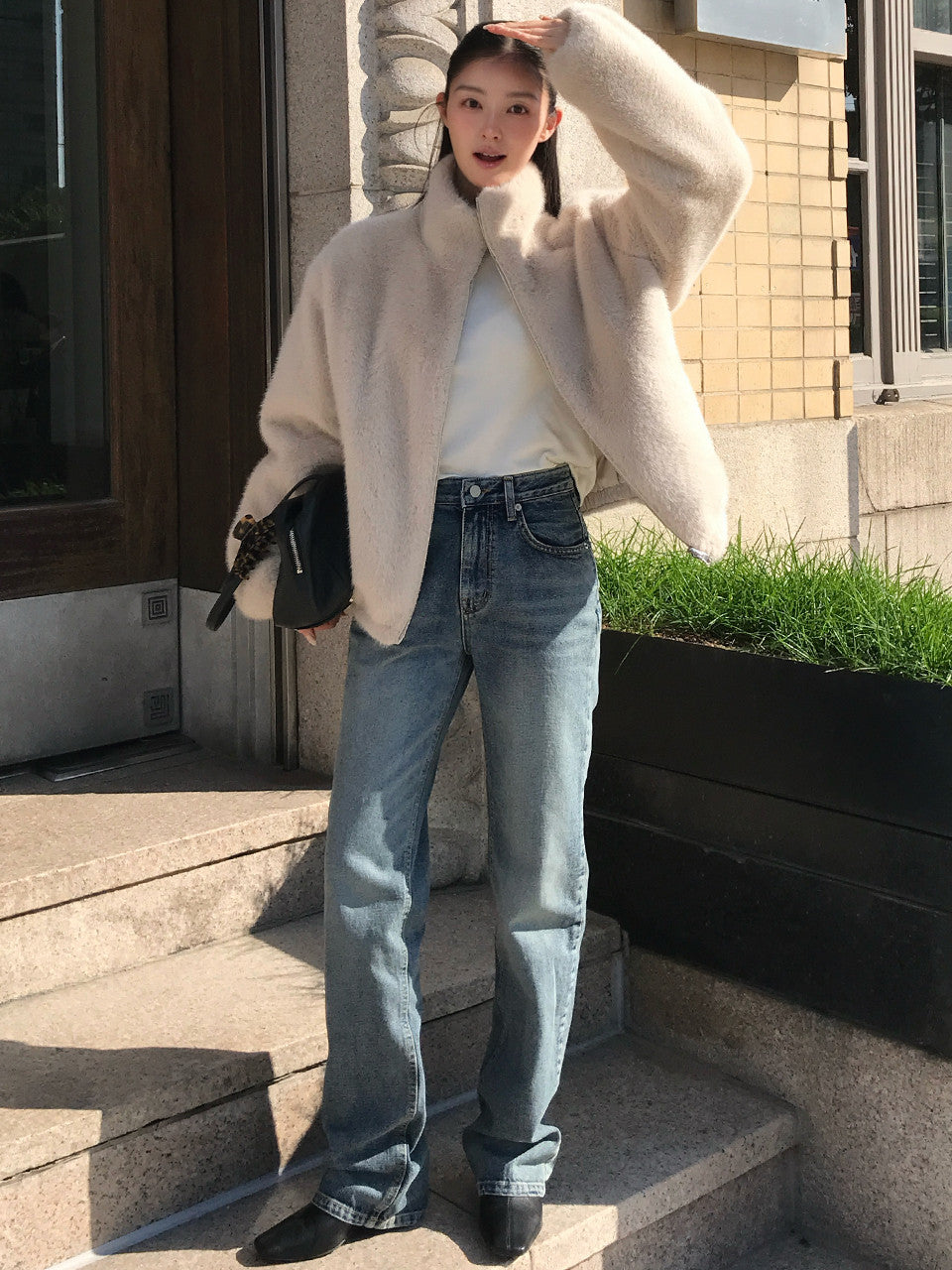 Tillidie All Brush Washing Denim Pants Vintage Blue