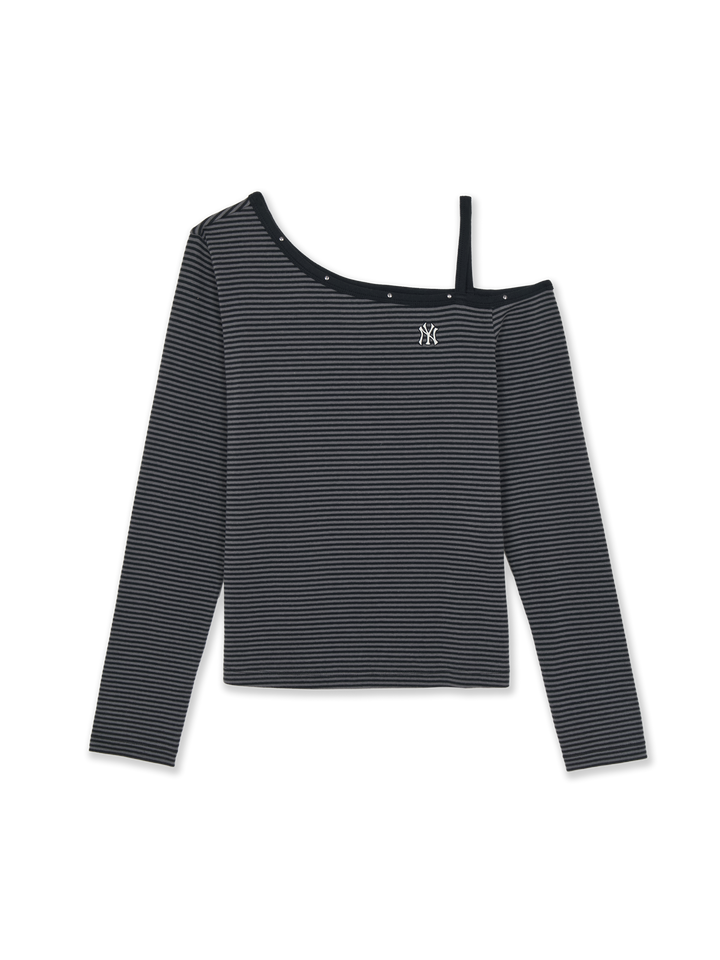 Mlb Women's Stripe Stud Point Off Shoulder Long Sleeve T-shirts