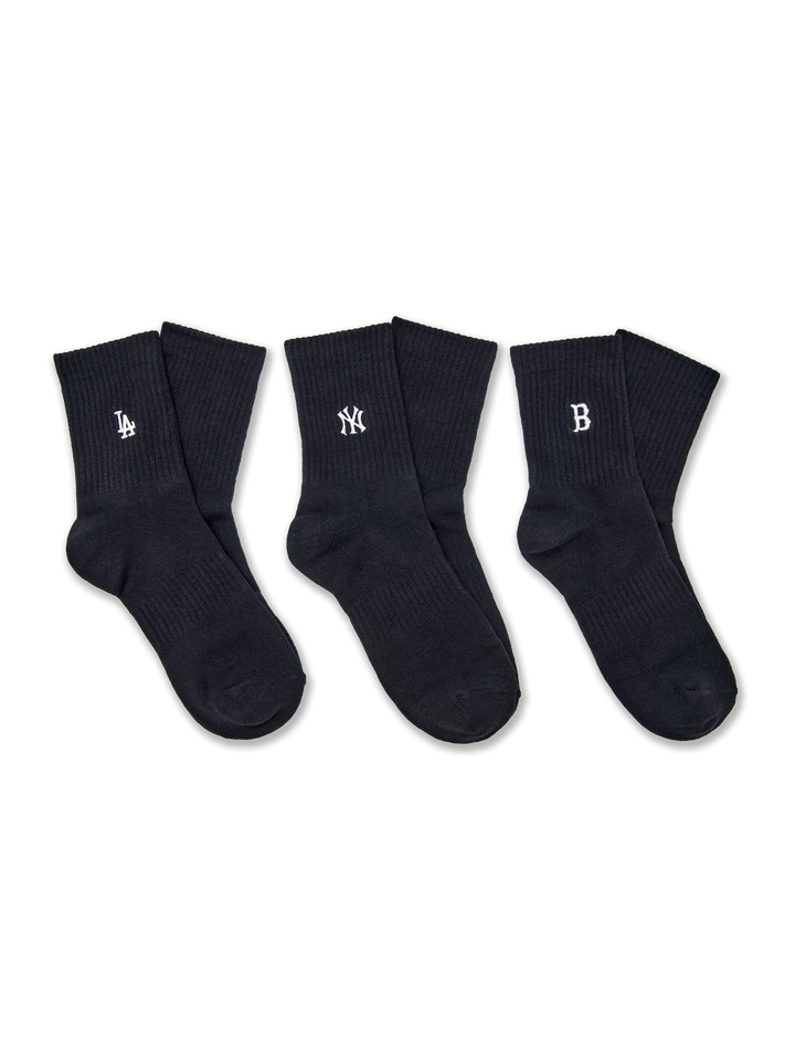 Mlb Small Logo Embroidered Mid-Calf Socks 3-Pair Set MLB