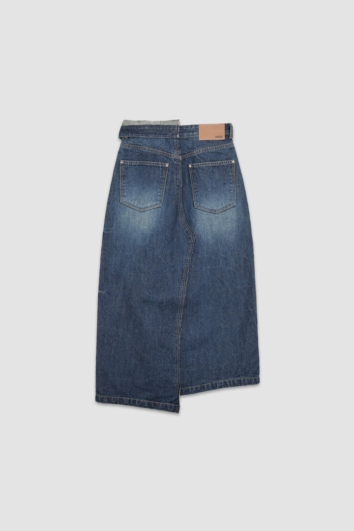 Matinkim Foldover Vintage Washed Denim Skirt IN Blue