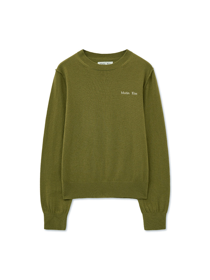 Matinkim Cashmere Blended Round Knit Pullover IN Olive