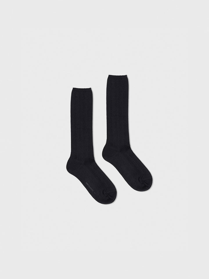Low Classic Cotton Ribbed Midi Socks Black