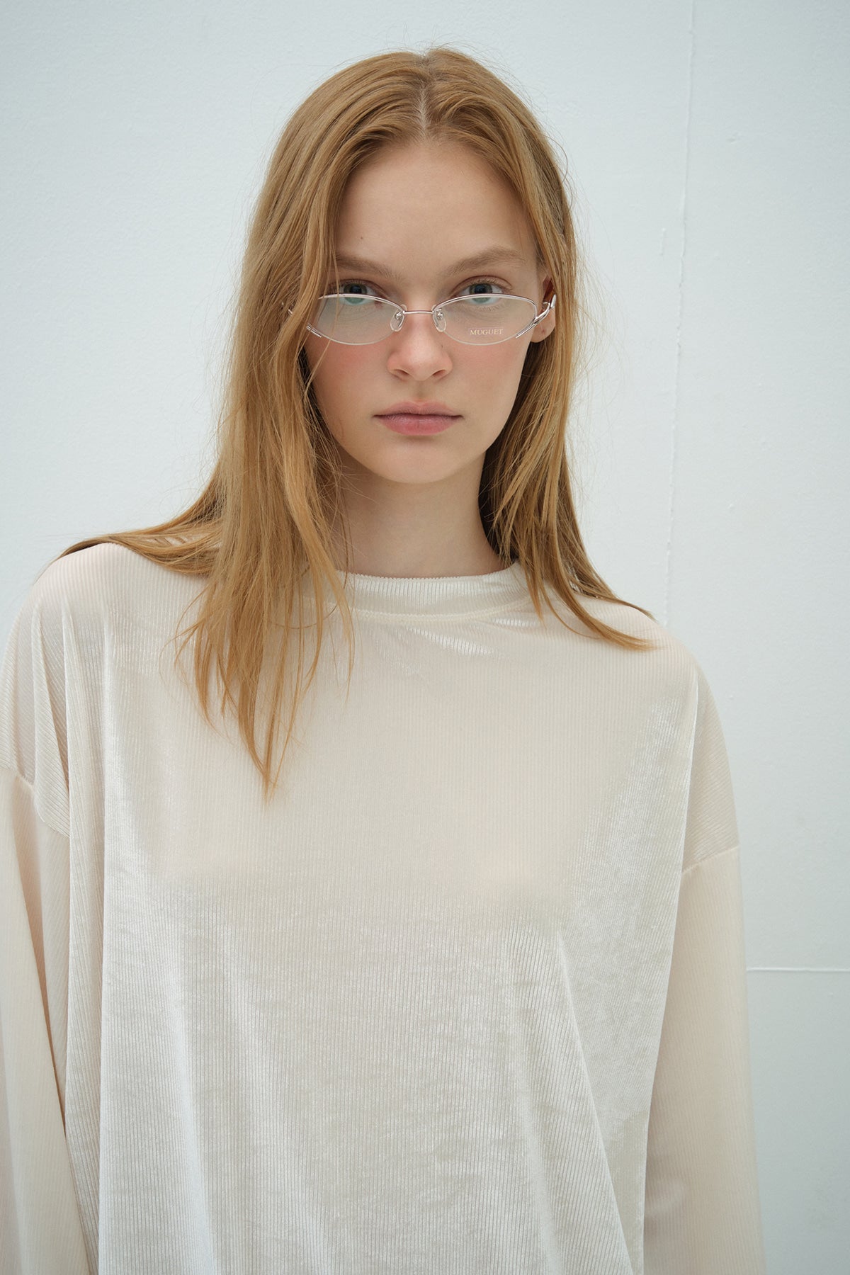 Overdueflair Glow Loose Fit Velvet T-Shirt Ivory