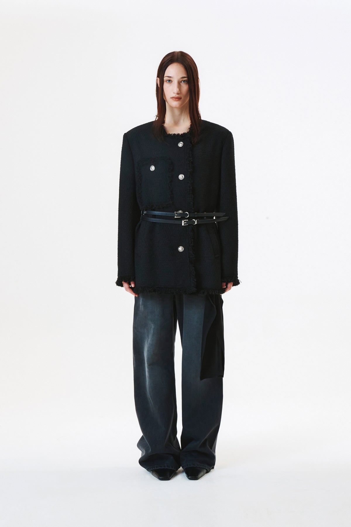 Matinkim Washed Wide Denim Pants IN Dark Grey
