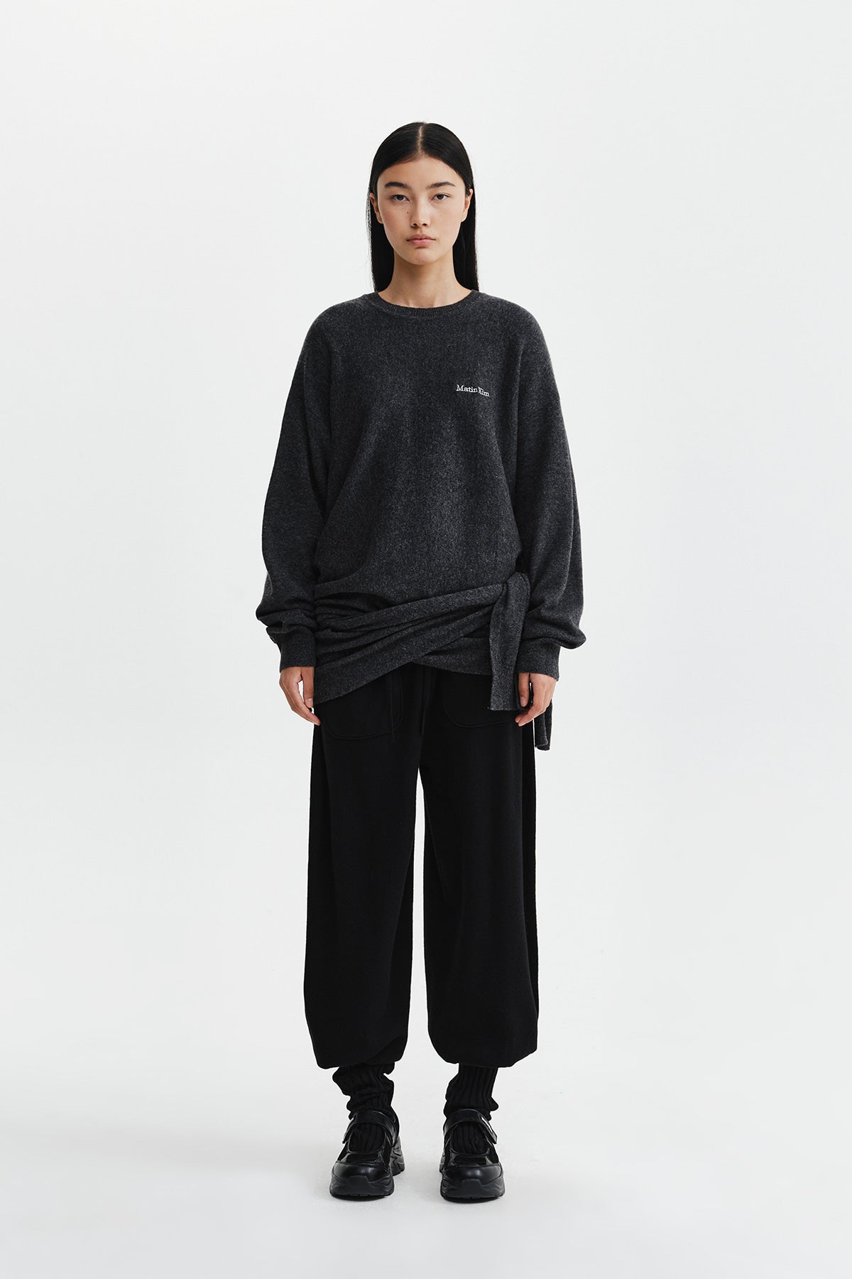 Matinkim Leg Warmer Knit Jogger Pants IN Black