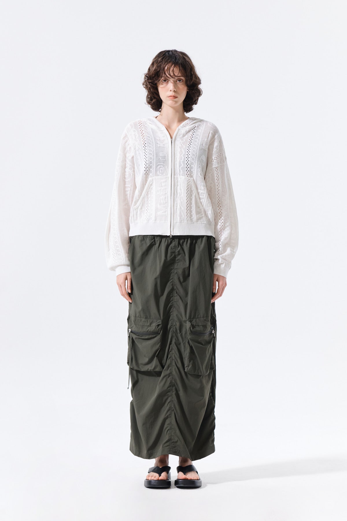 Matinkim Patch Pocket Shirring Nylon Skirt IN Khaki