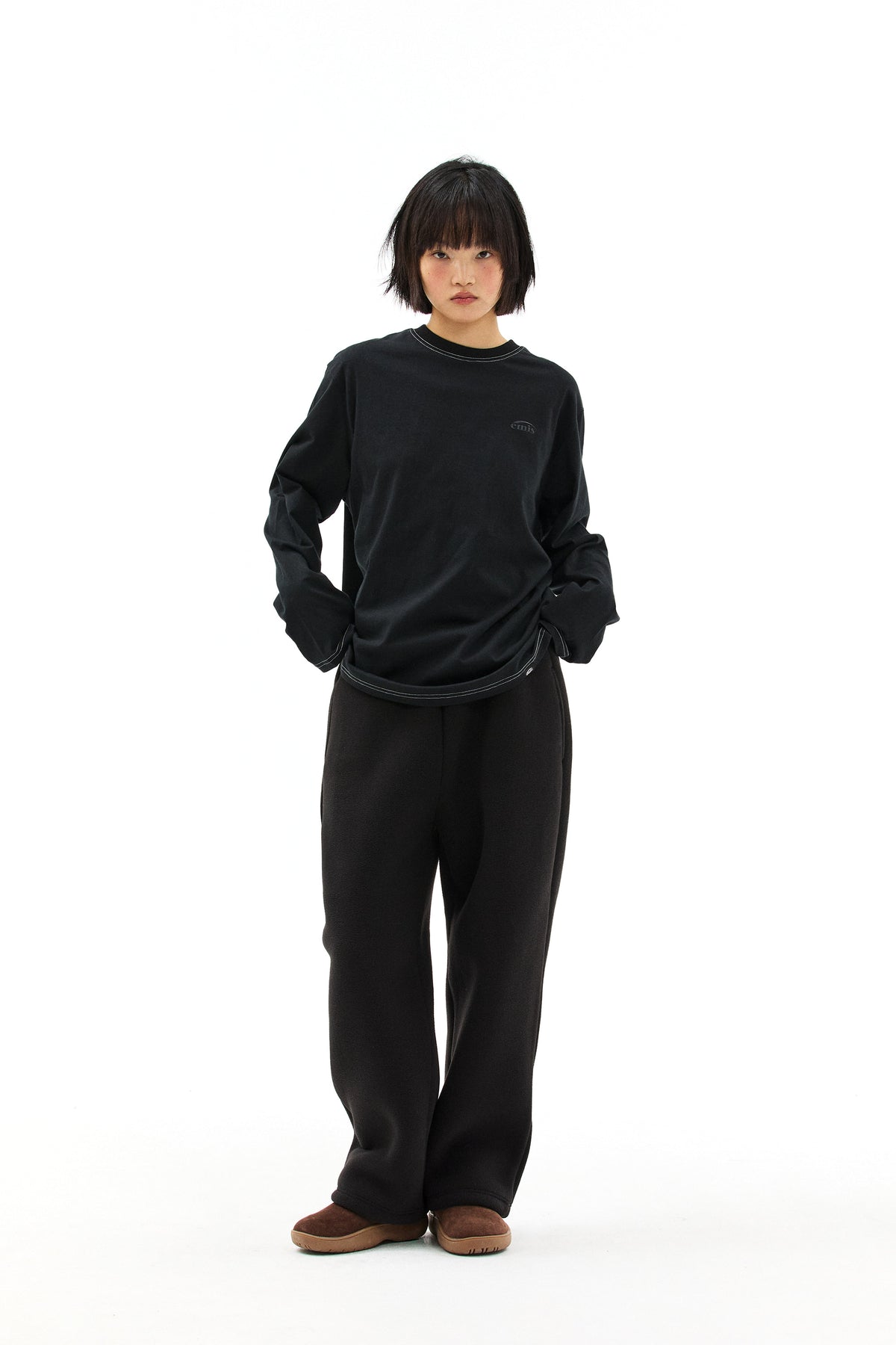 Emis Mono Logo Print LS T-Shirt-Black