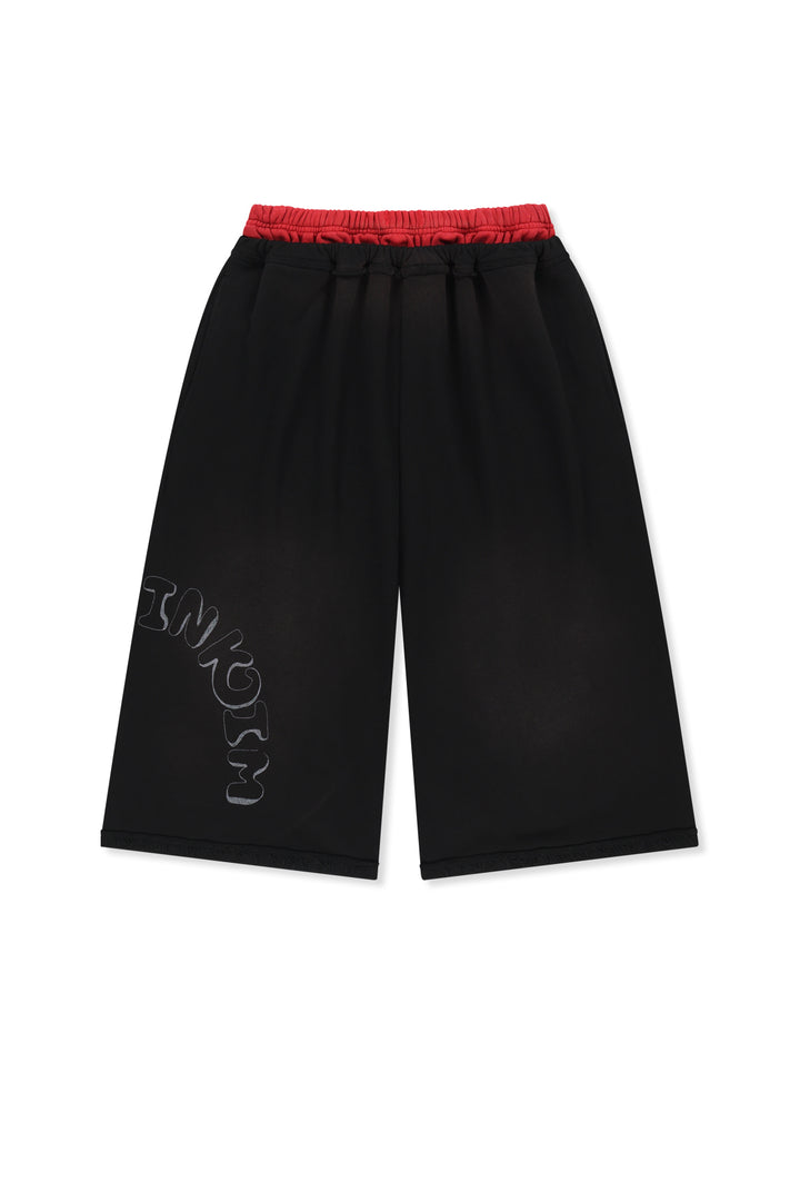 Matinkim Vintage Washed Color Contrast Bermuda Sweatpants IN Black