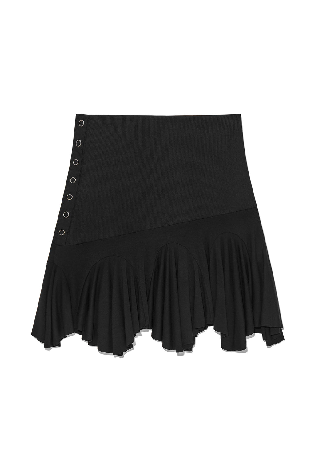 [matinkim] UNBALANCE FLARE FOLDING SKIRT IN BLACK