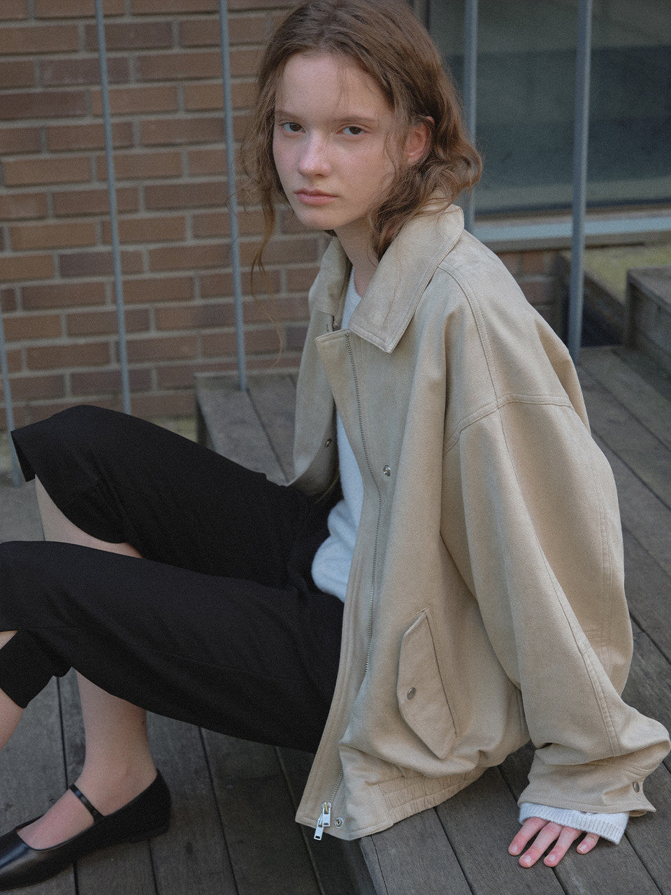 Tillidie Suede double collar jumper Stone beige