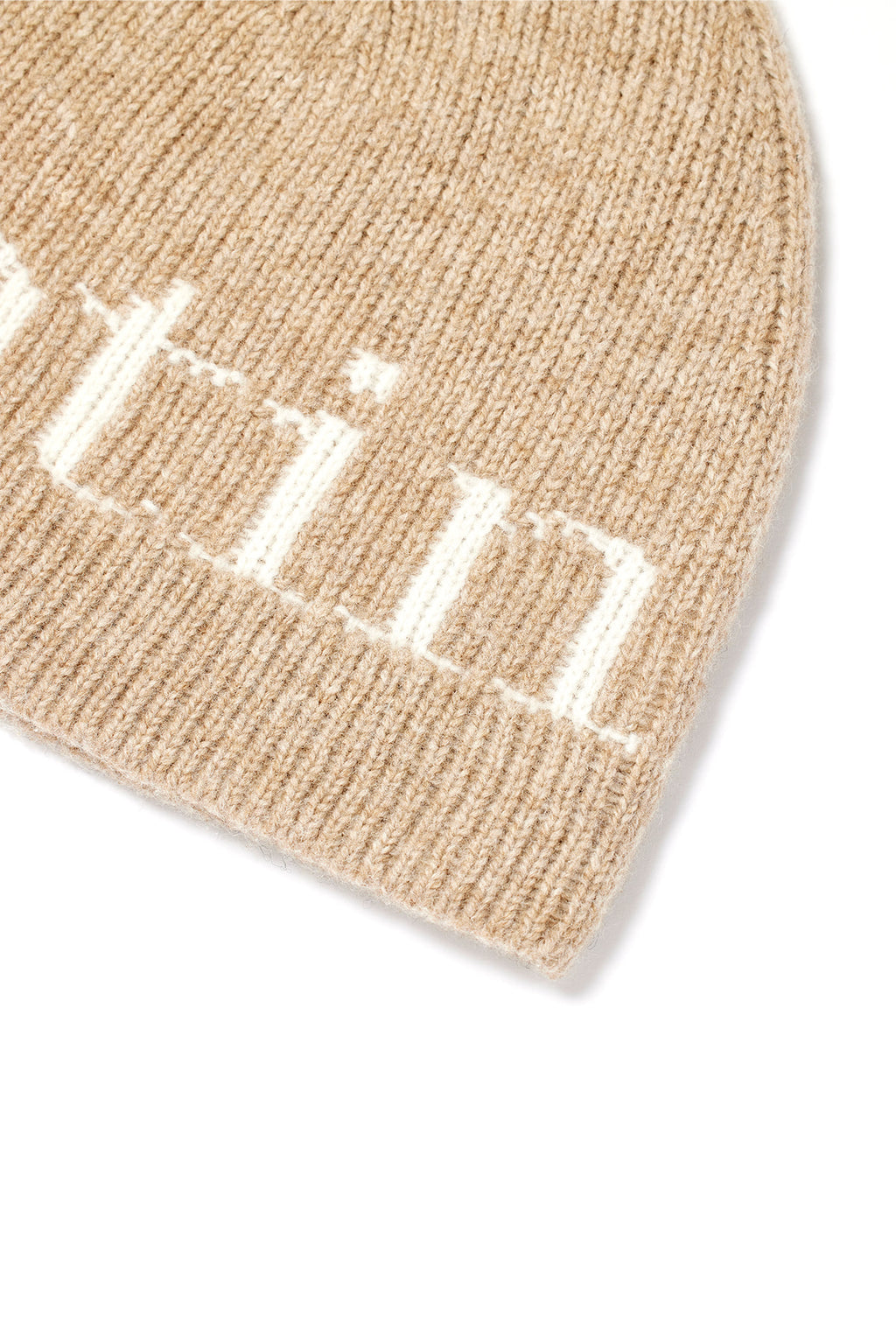 [matinkim] LOGO JACQUARD KNIT BEANIE IN BEIGE