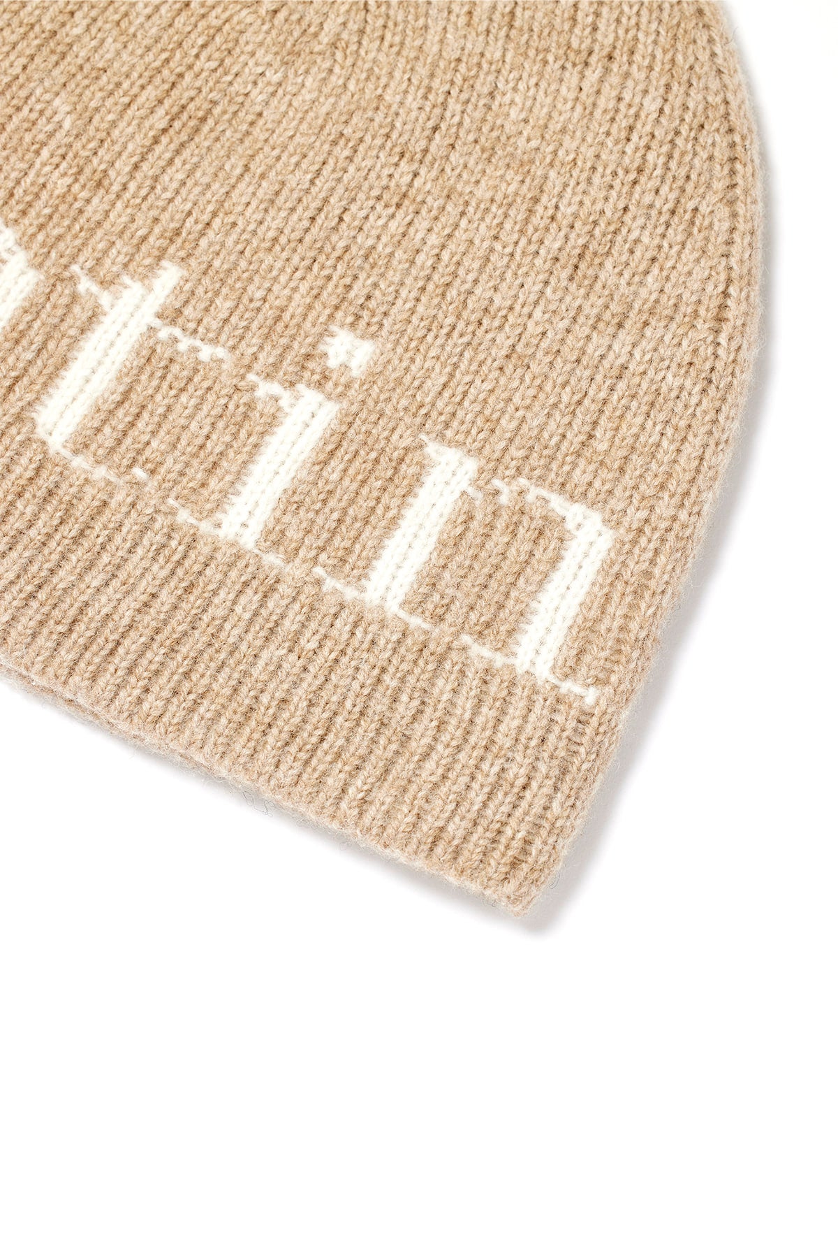 [matinkim] LOGO JACQUARD KNIT BEANIE IN BEIGE
