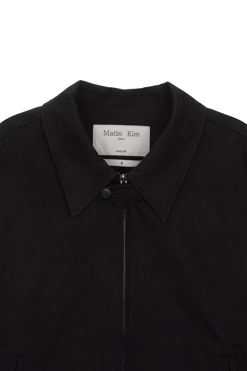 [matinkim] COTTON BLEND COLLAR RELAXED BOMBER JACKET IN BLACK