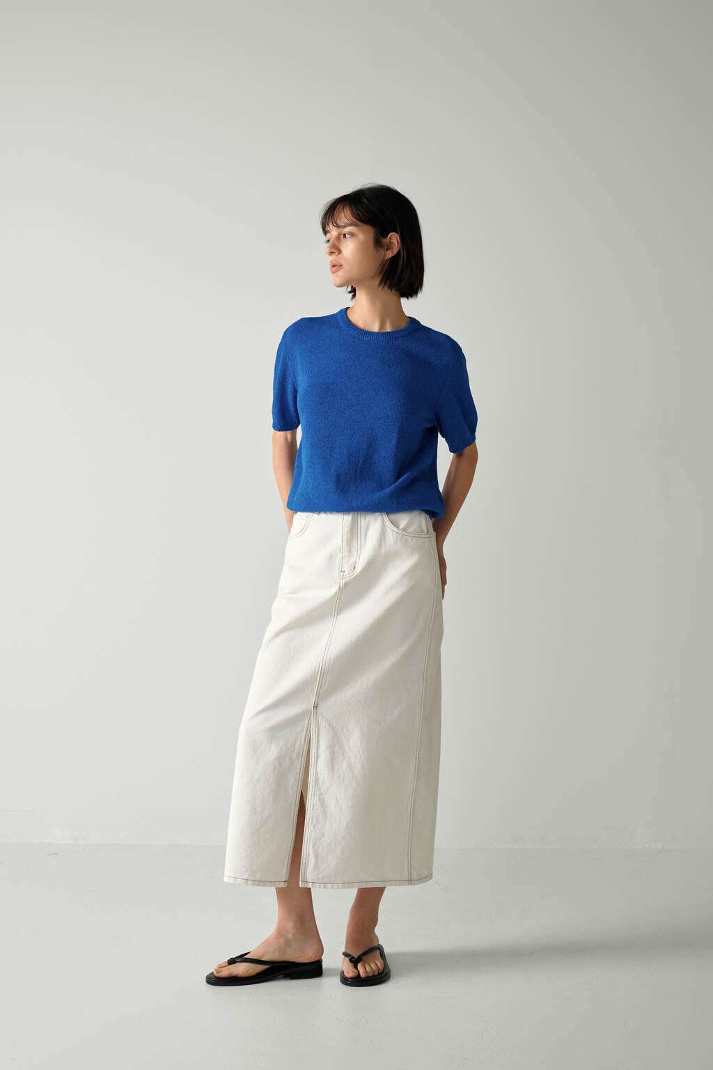 Facade Pattern Classic Denim Skirt off white