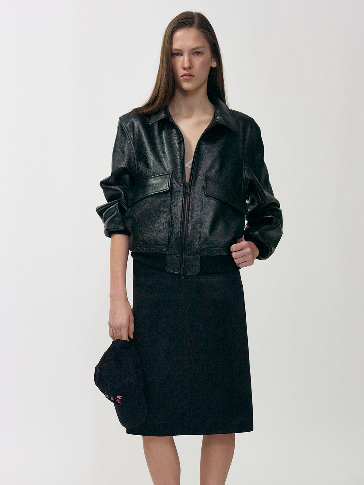 Nothing Written Classic leather flight jacket (Black)