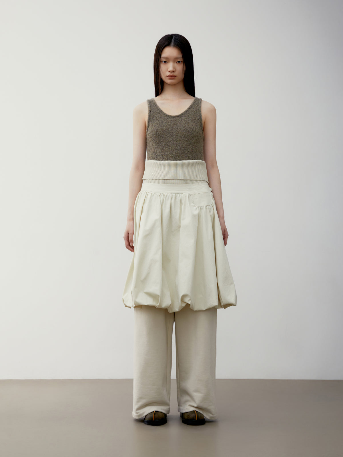 Low Classic Bubble Midi Skirt Cream