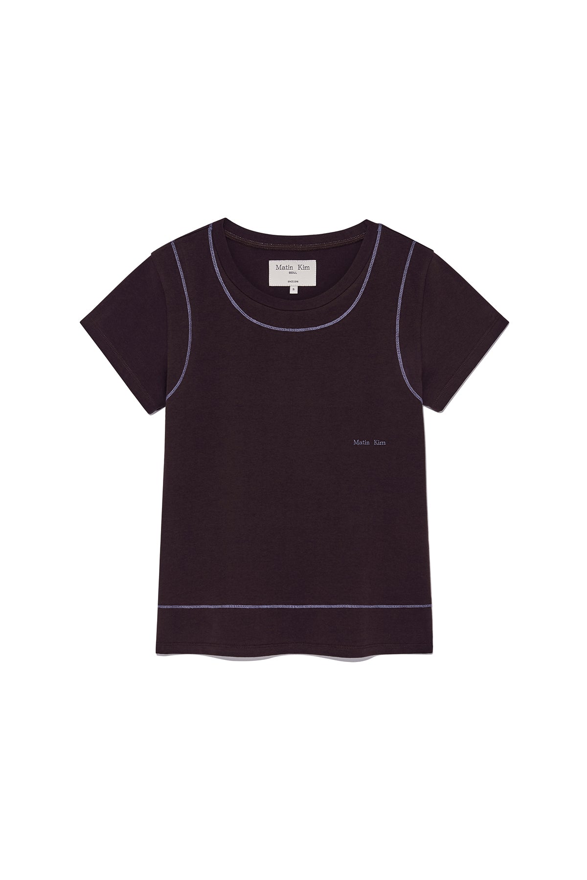 [matinkim] Stitch Point Small Logo Top IN Brown