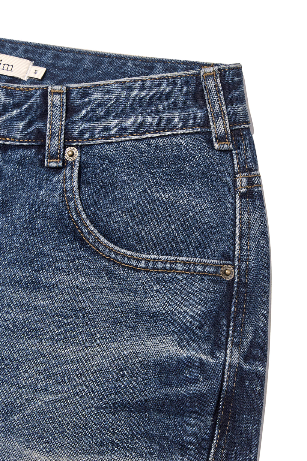 [matinkim] DEEP WASHED SEMI BOOTS CUT DENIM PANTS IN BLUE