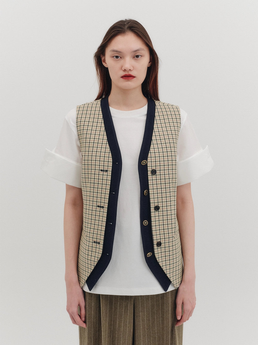 EENK Color Block Button Vest - Beige