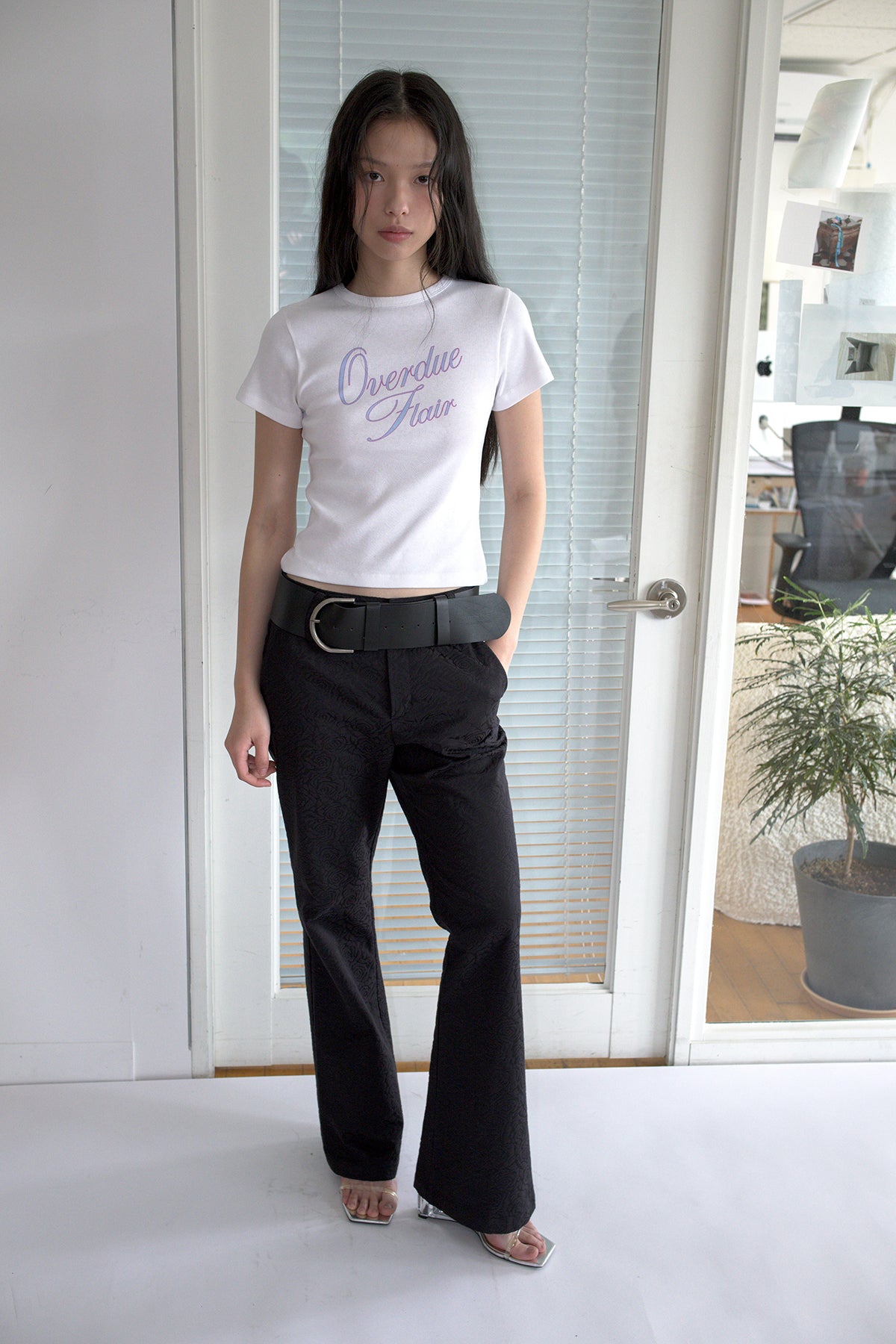 Overdueflair Jacquard Semi Bootcut Pants Black Rose
