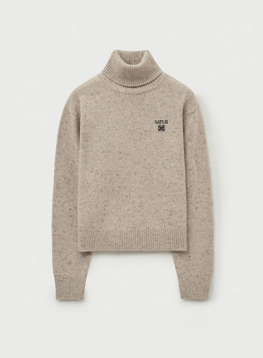 [satur] (W) Classic Turtle Neck Mix Knit - Oatmeal