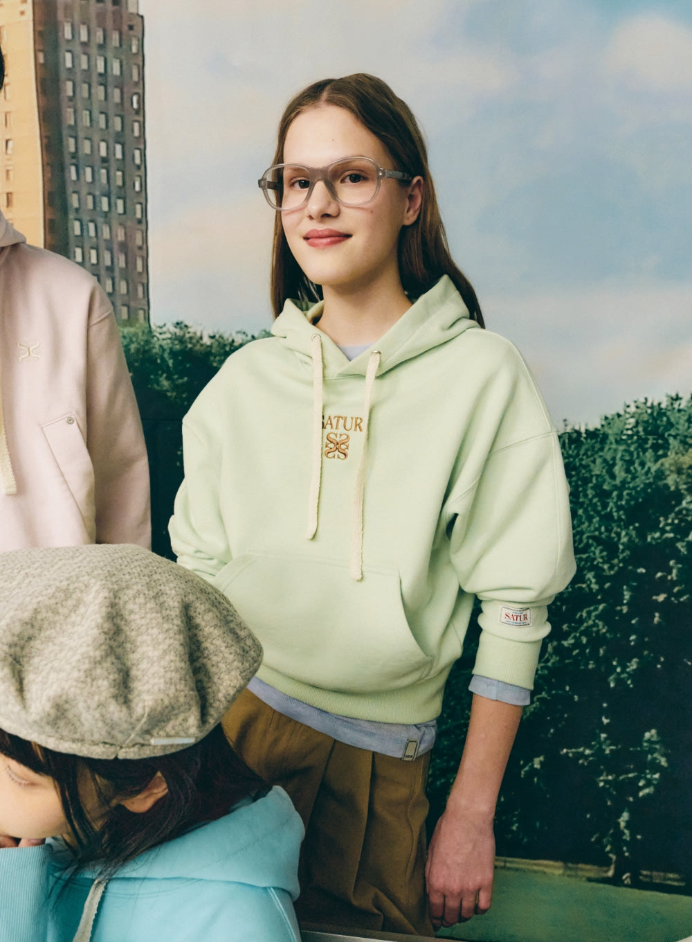 [satur] (W) Apero Pocket Crop Hoodie - Light Green