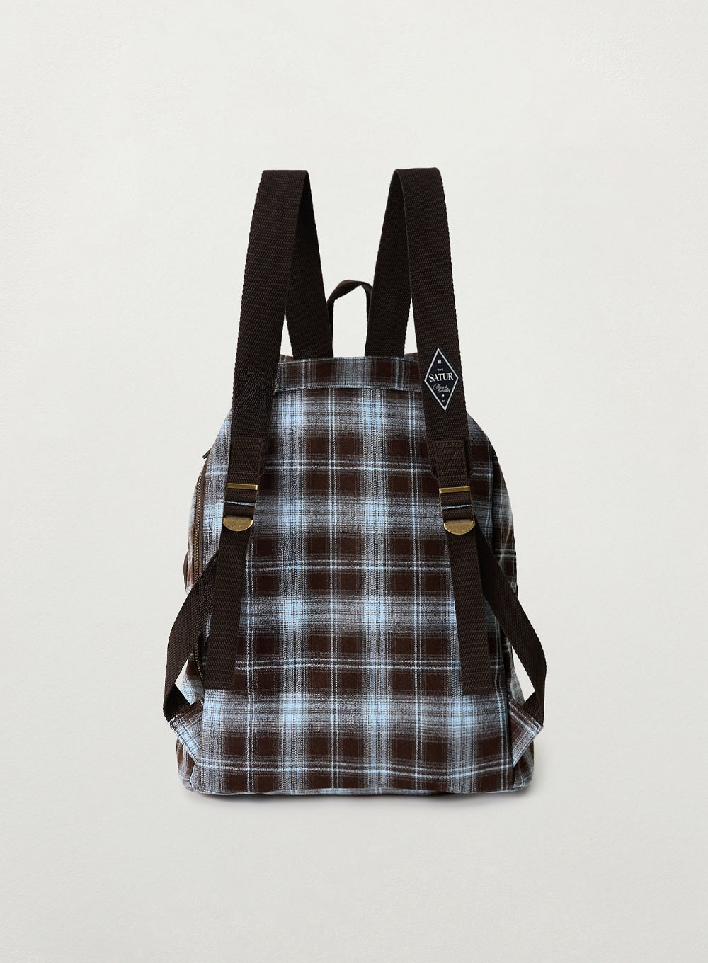 [satur] Check Pattern Pocket Bucket Backpack - Blue