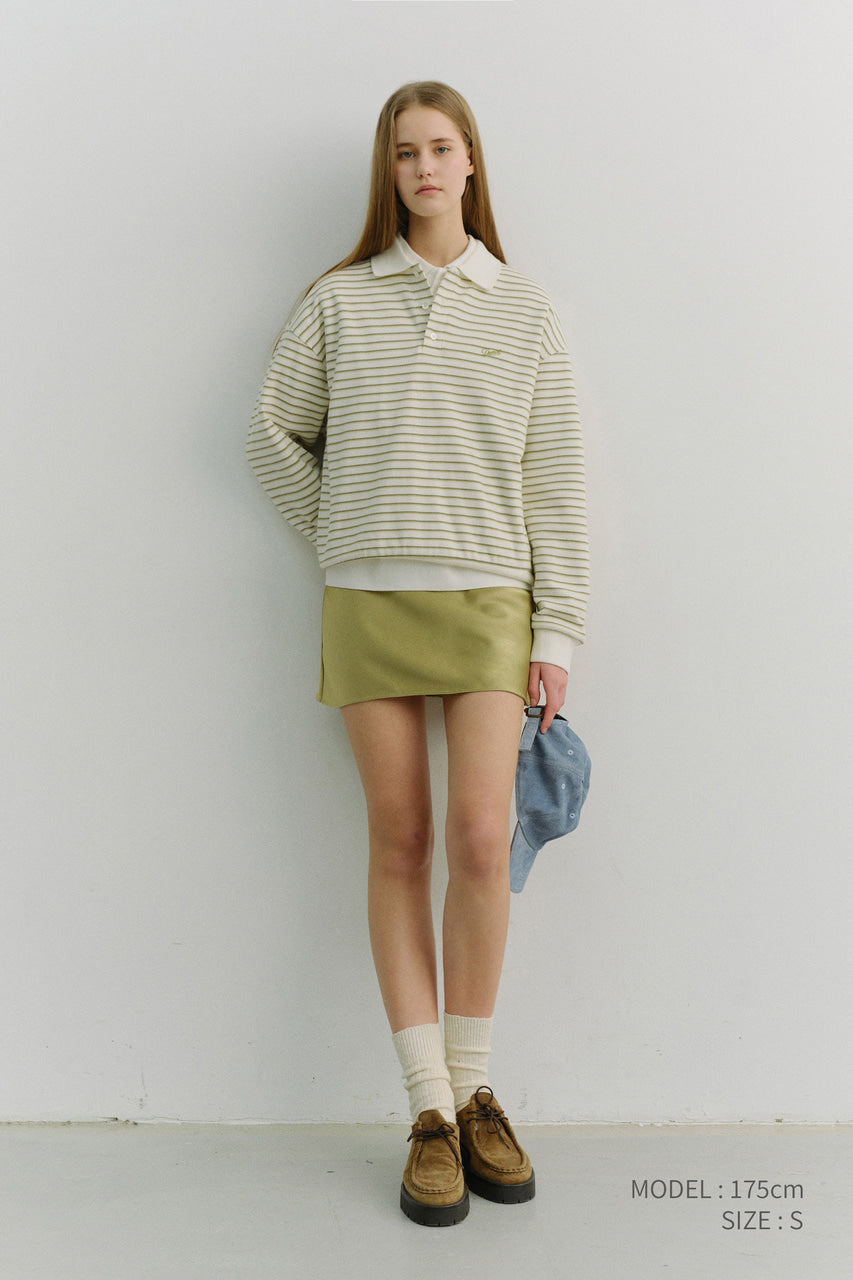 Dunst Unisex Striped Logo Collared T-Shirt Olive Stripe