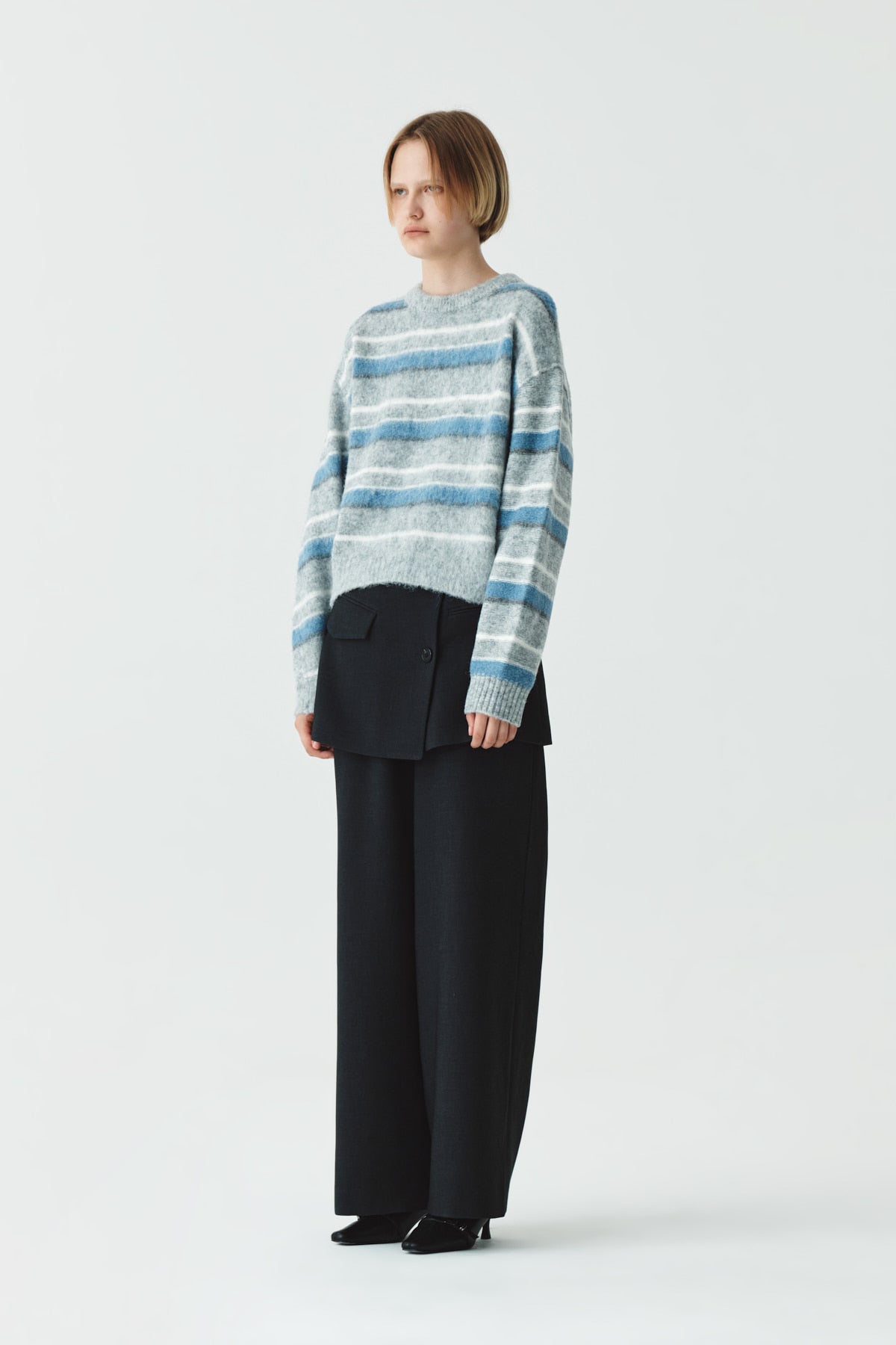[matinkim] Multi Stripe Mohair Knit Pullover IN Grey