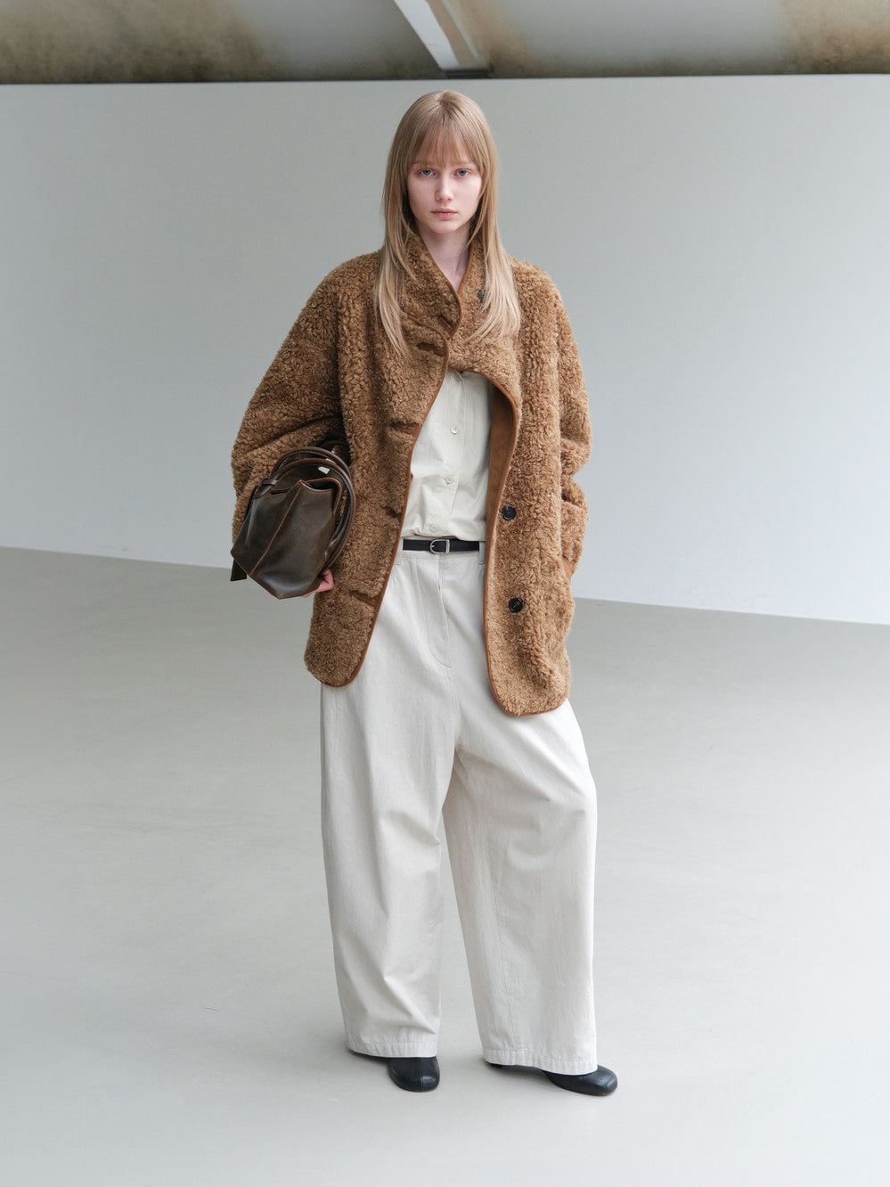 Low Classic High-Neck Reversible Shearling Jacket Brown