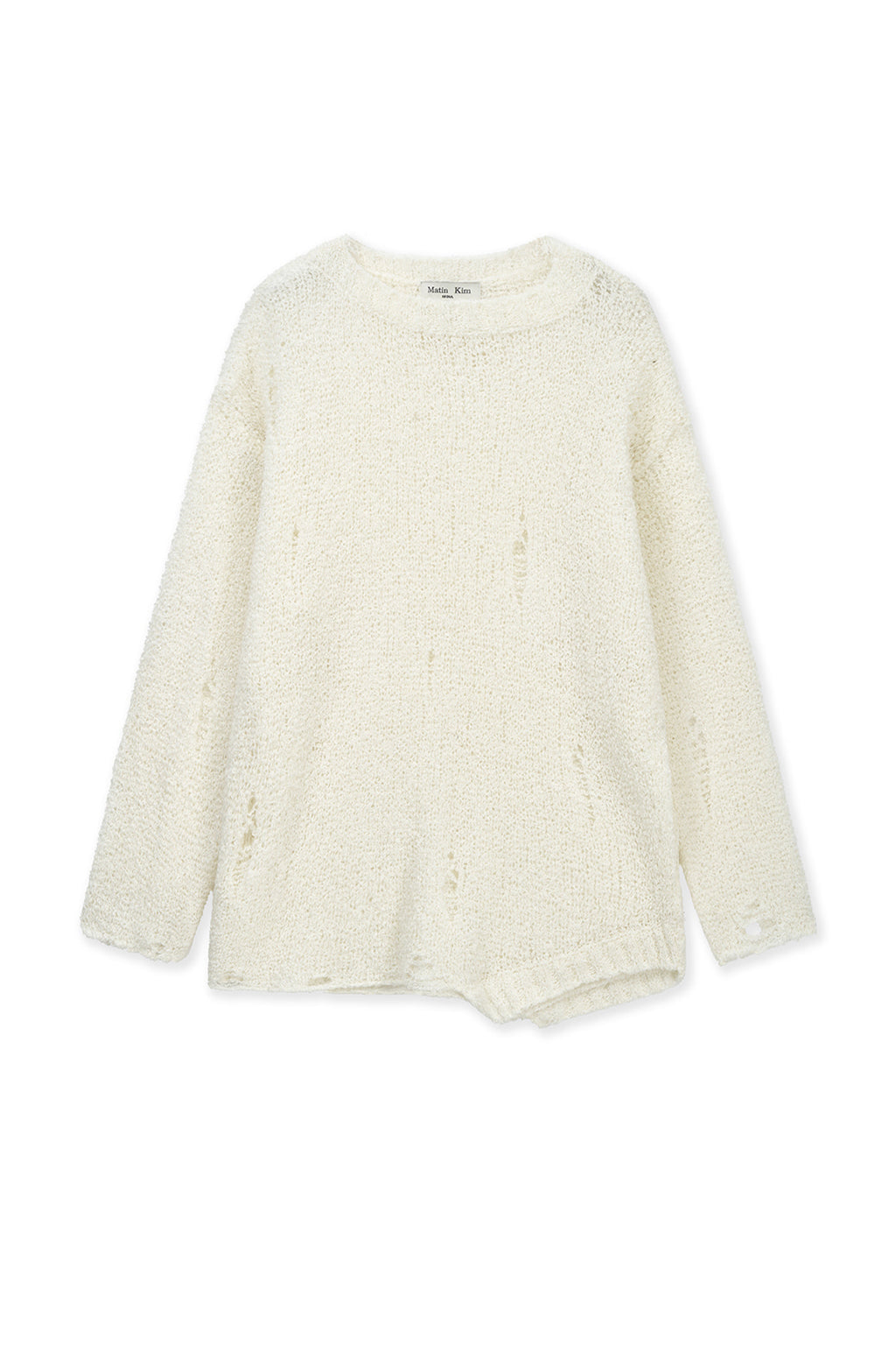 Matinkim Asymmetric Damaged Knit Pullover IN Ivory