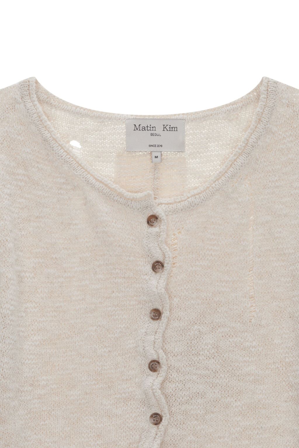 [matinkim] UNBALANCE BUTTON DETAIL CARDIGAN IN IVORY