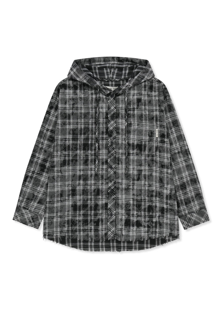Matinkim Raw Cut Check Hooded Shirt IN Black