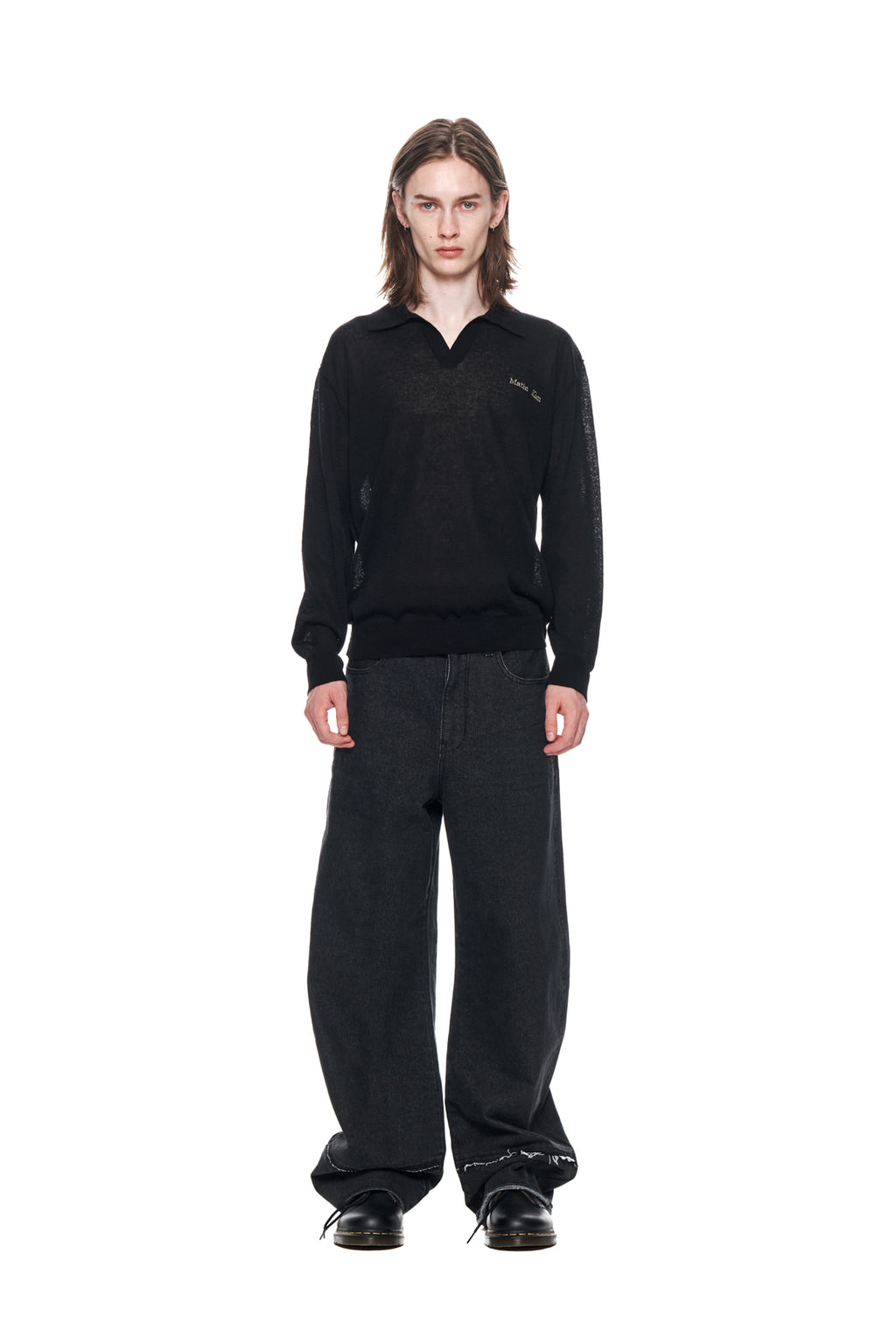 Matinkim Wide Cut Point Denim Pants For Men IN Black