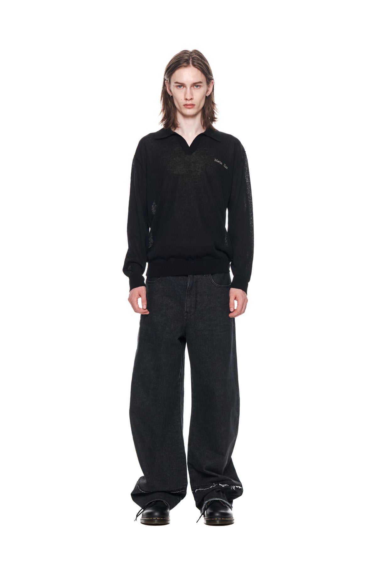 Matinkim Wide Cut Point Denim Pants For Men IN Black