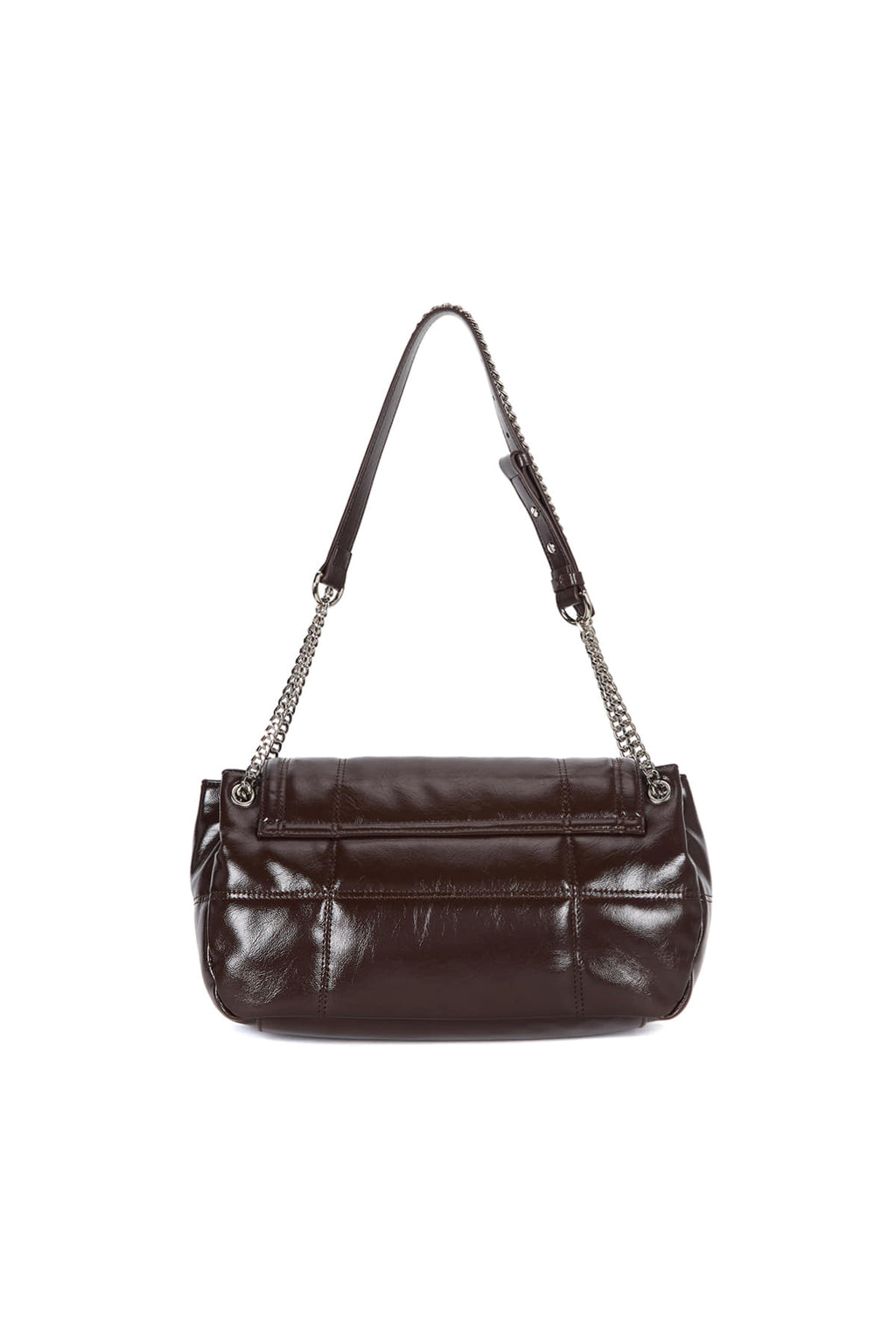 [matinkim] GLOSSY QUILTING MEDIUM CHAIN BAG IN DARK BROWN