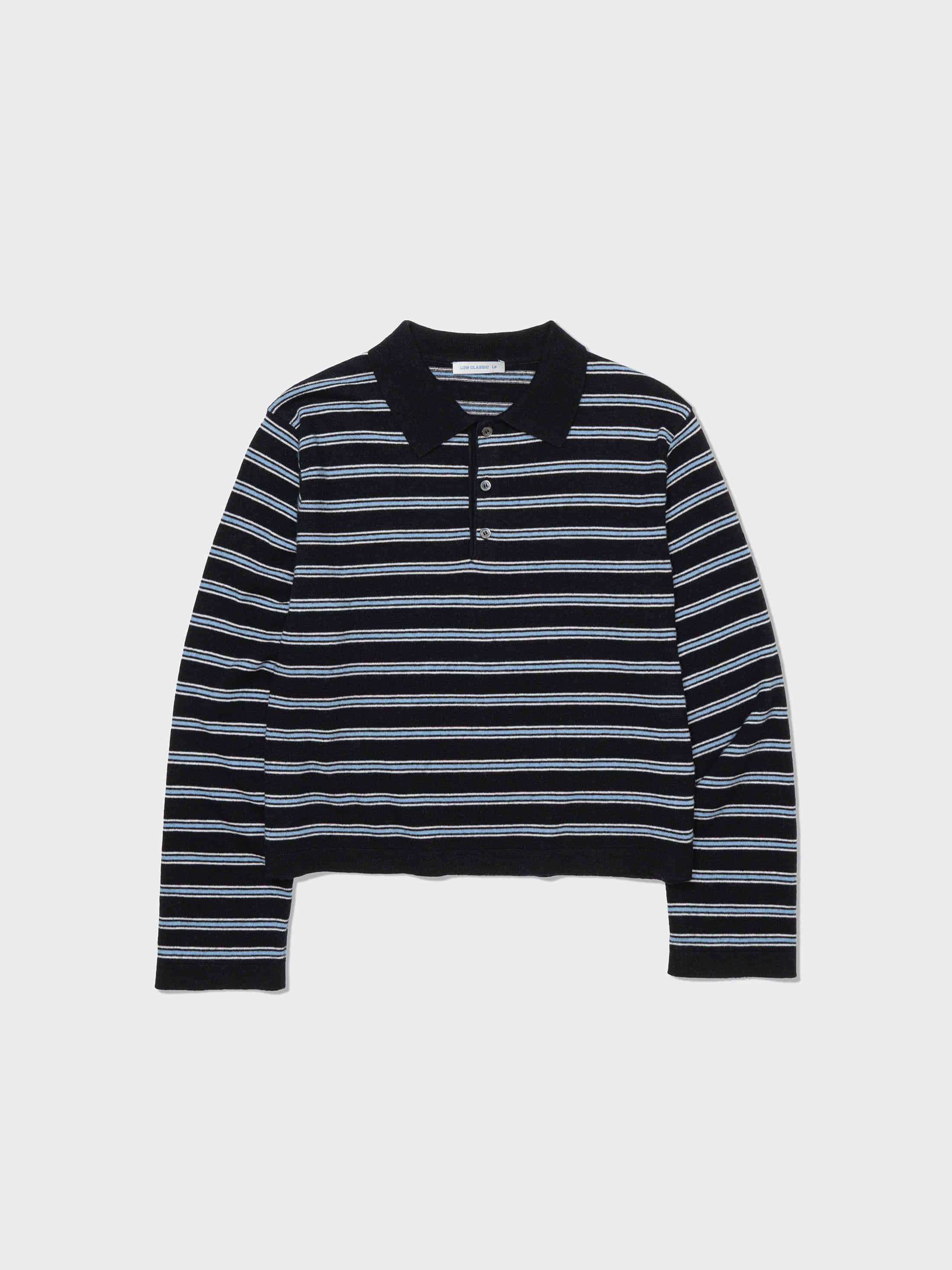 [Low Classic] Merino Cash Striped Polo Sweater_Black