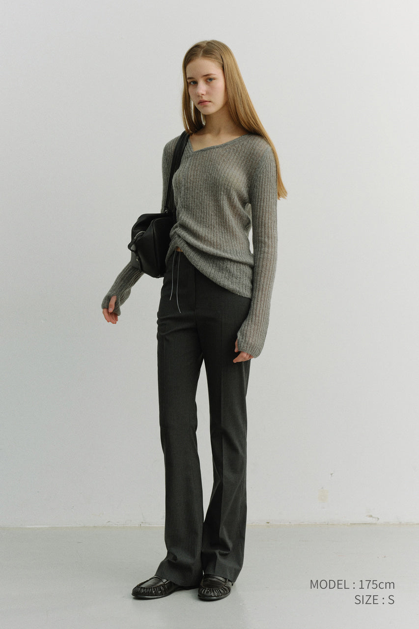 Dunst Semi Boot-Cut Slim Slacks Charcoal Stripe