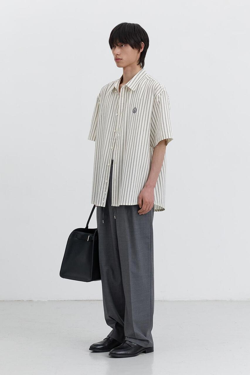 Dunst Short Sleeve Classic Shirt Cream Stripe