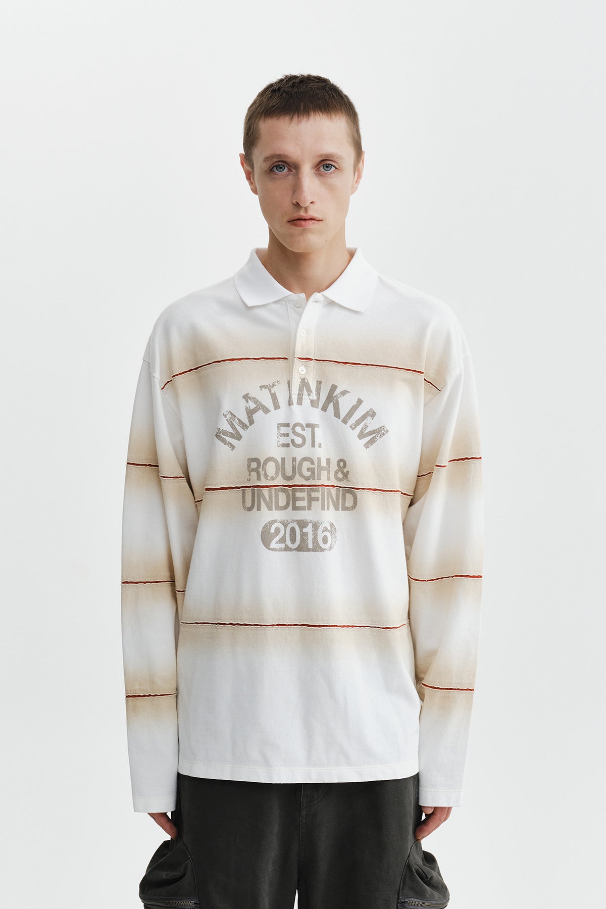 Matinkim Reveal Stripe Logo Collar Top For Men IN Cream